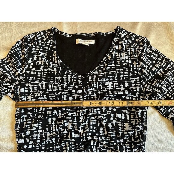 Coldwater Creek Size‎ XS 4/6 Black White Geometric Print 3/4 Sleeve Stretch Ruch - Picture 5 of 9